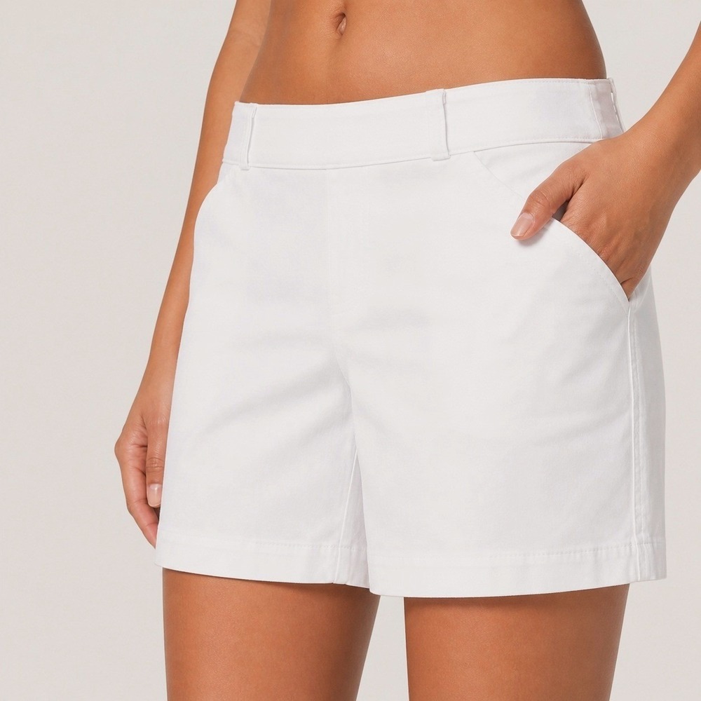 Spanx Womens Stretch Twill Shorts White High Rise Pockets XS 4.5 Inseam